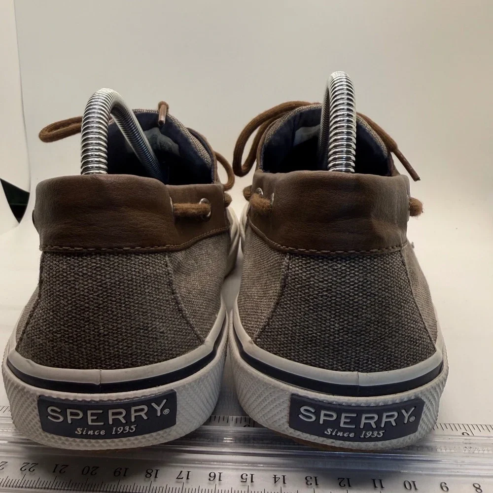 Sperry Bahama II Boat Shoes Mens 9 Brown Tan Canvas Leather Sneakers STS21489